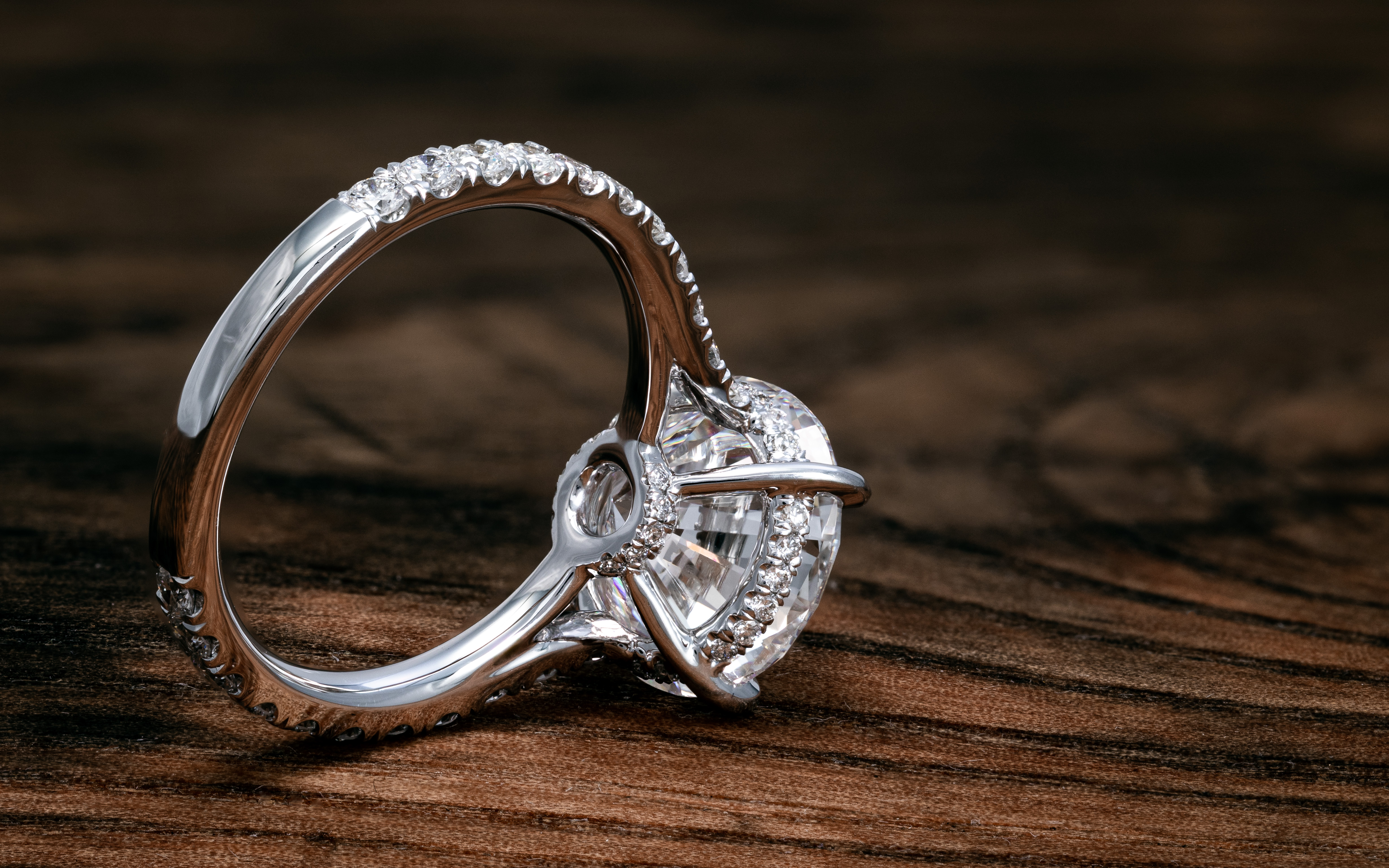 the back of an engagement ring, showcasing excellent quality