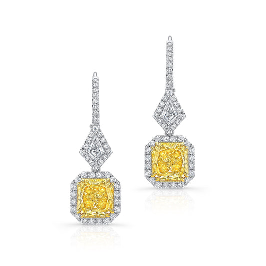 Fancy Yellow Radiant Drop Earring