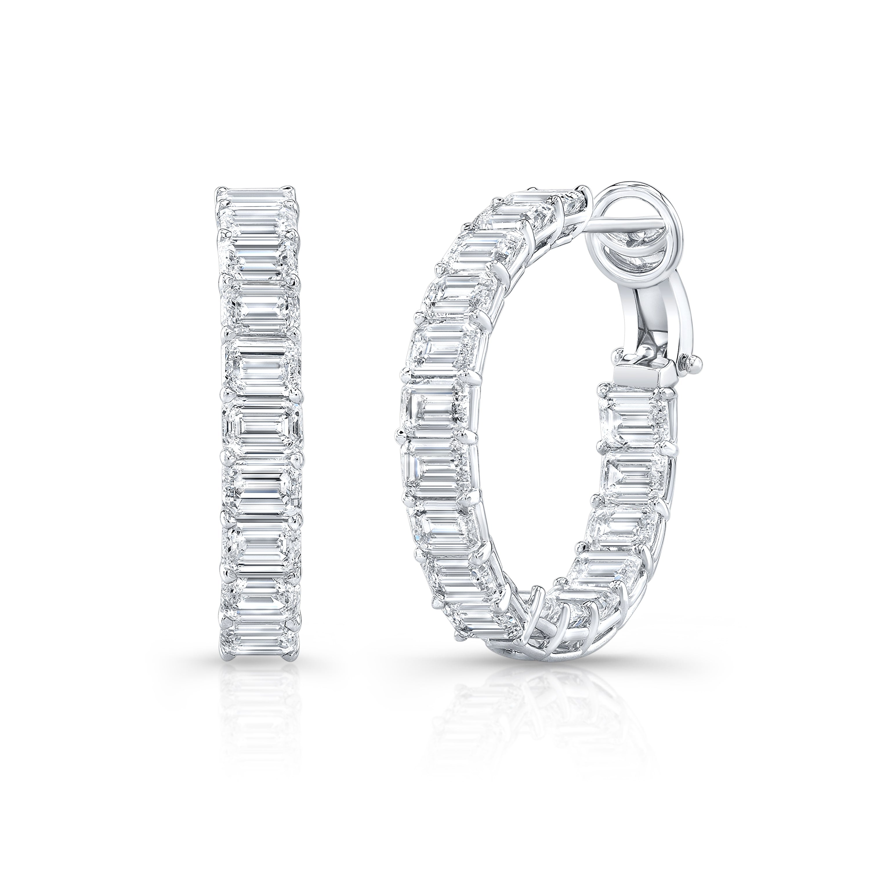 Emerald Cut Diamond Hoop Earrings